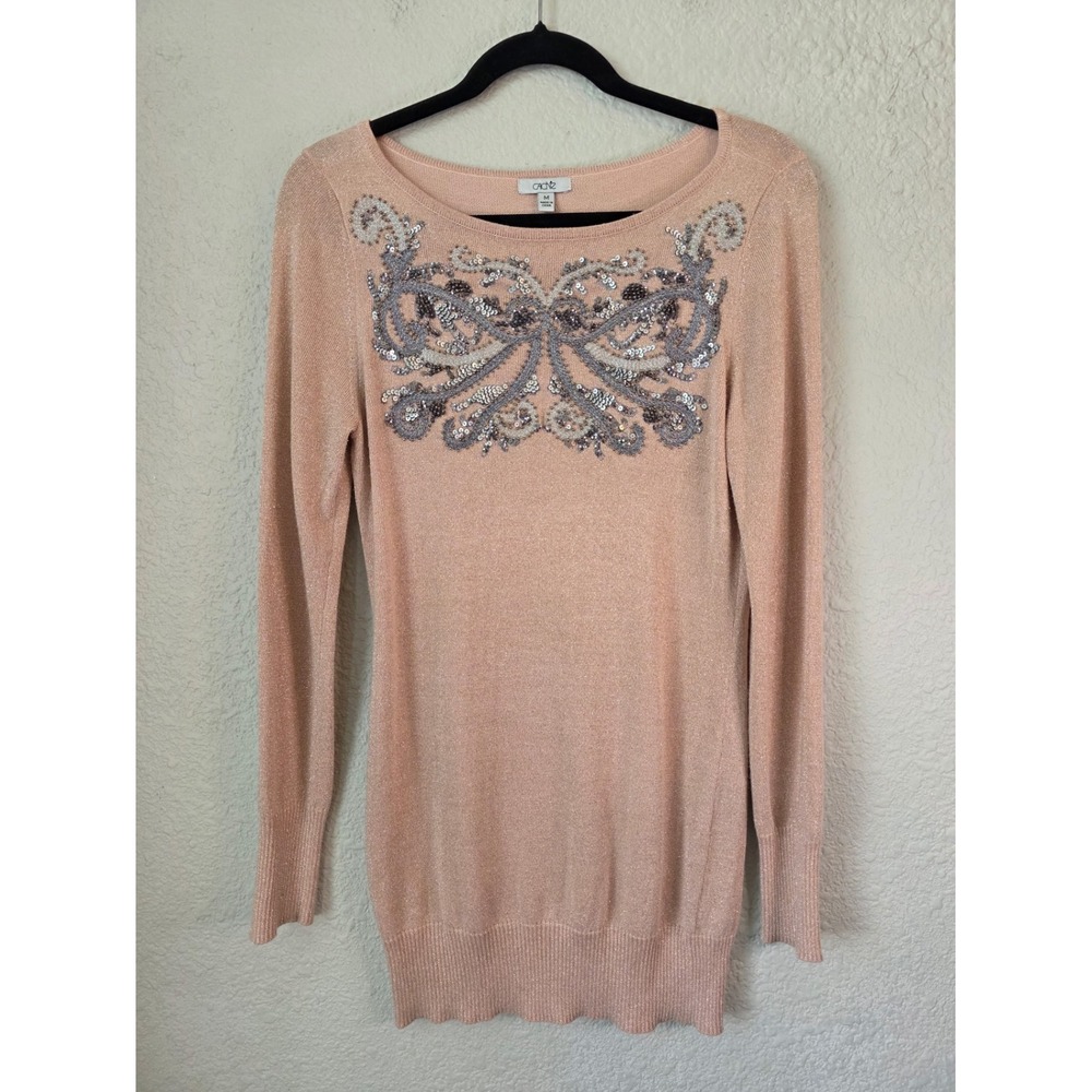 Y2K‎ Cache Blush Pink Embellished Sequin Sweater Fairy McBling Medium